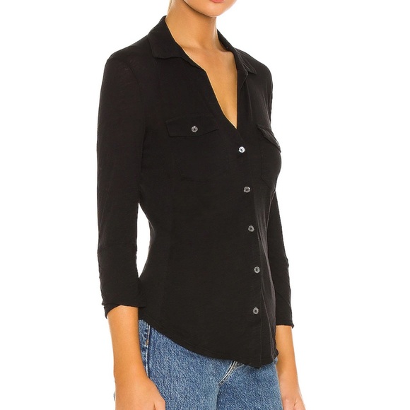 James Perse Slub Side Panel Button Front Shirt in Black Size 2 - Picture 3 of 14